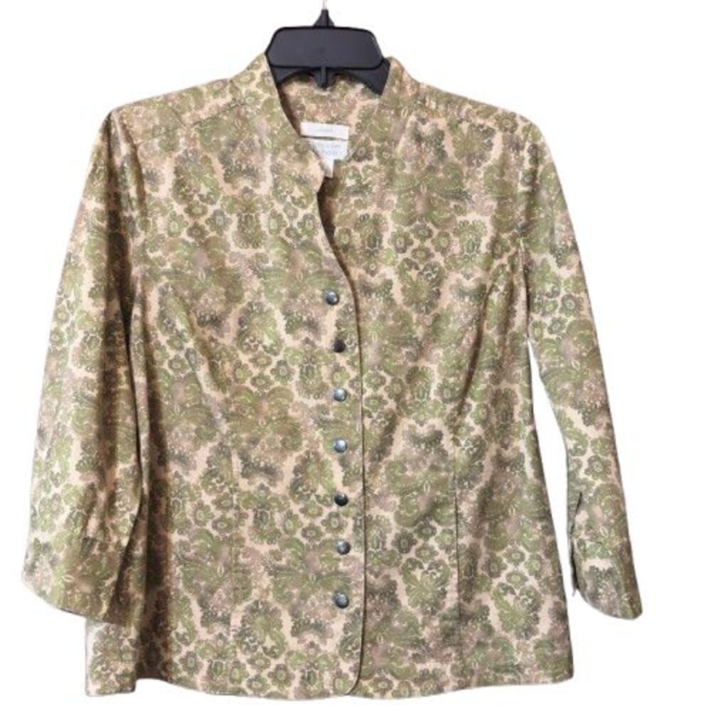 Christopher & Banks Paisley Lightweight Short Jacket Size M 3/4 Sleeves Snaps